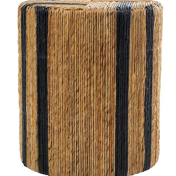 Sale Kirklands Home Handmade Round Banana Leaf Striped Accent Table Brown