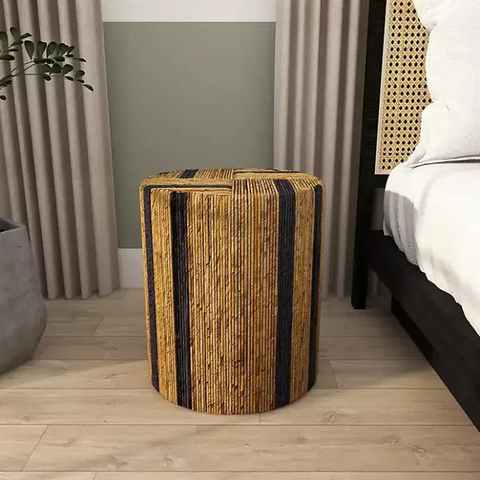 Sale Kirklands Home Handmade Round Banana Leaf Striped Accent Table Brown