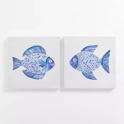 Clearance Kirklands Home Happy Blue Fish Canvas Art Prints, Set of 2