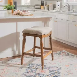 Kirklands Home Hazelnut Upholstered Curved Seat Counter Stool Gray