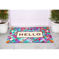 Hot Kirklands Home Hello Colorful Diamond Doormat Blue
