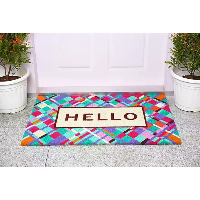 Hot Kirklands Home Hello Colorful Diamond Doormat Blue