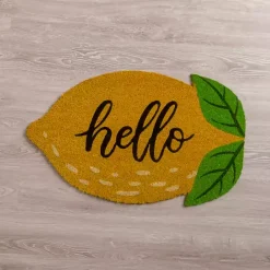 Kirklands Home Hello Lemon-Shaped Coir Doormat