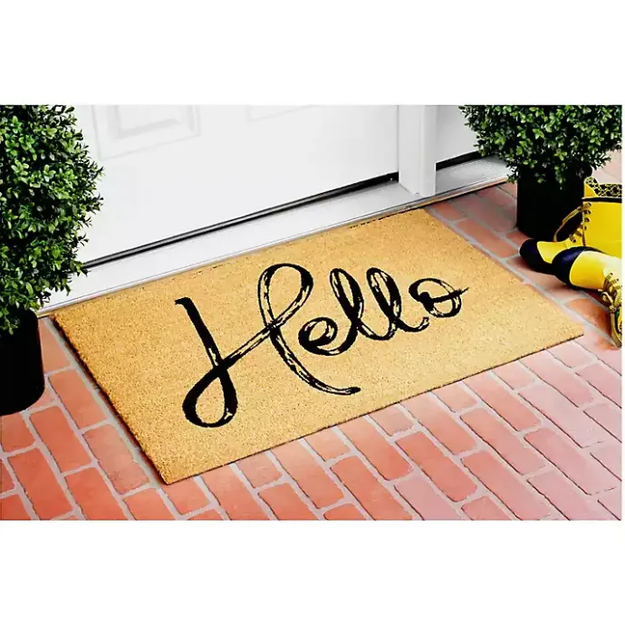 New Kirklands Home Hello Script Natural Doormat Brown