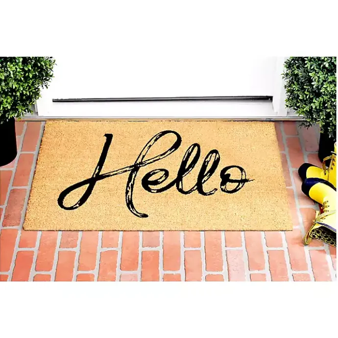 New Kirklands Home Hello Script Natural Doormat Brown
