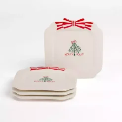 Discount Kirklands Home Holly Jolly Bow Appetizer Plates, Set of 4 Multi
