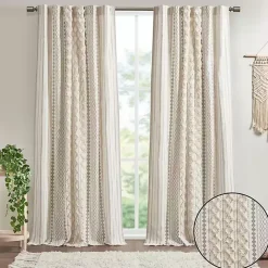 Online Kirklands Home Imani Cream Chenille Stripe Curtain Panel, 84 in. Ivory