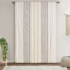 Online Kirklands Home Imani Cream Chenille Stripe Curtain Panel, 95 in. Ivory