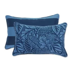 New Kirklands Home Indigo Island Reversible Outdoor Lumbar Pillow Blue