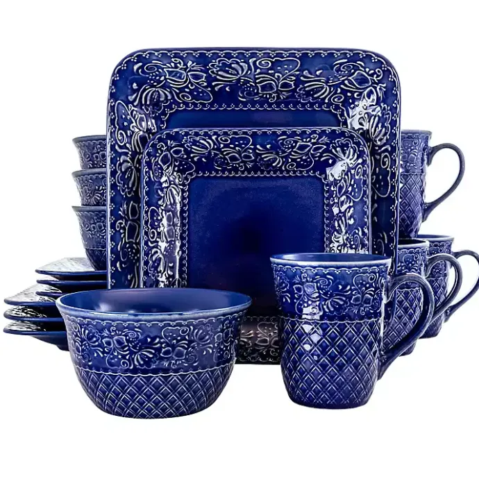 Kirklands Home Indigo Lotus Square 16-pc. Dinnerware Set Blue