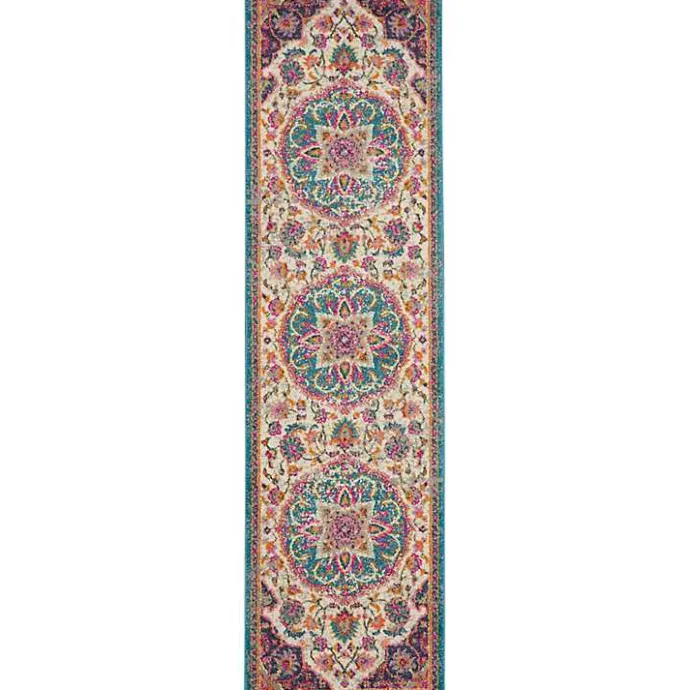 Hot Kirklands Home Ivory & Multi Floral Medallion Runner, 2x10