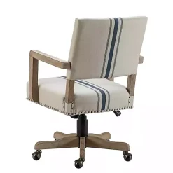 Kirklands Home Ivory and Blue Stripe Natural Wood Office Chair