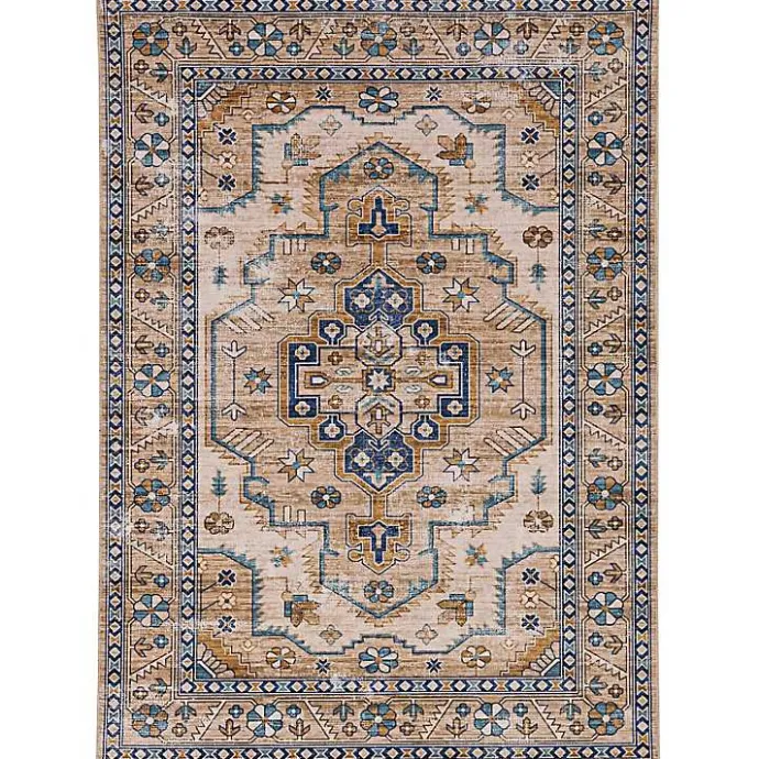 Clearance Kirklands Home Ivory and Gold Julian Washable Area Rug, 5x7