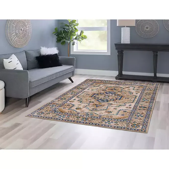 Clearance Kirklands Home Ivory and Gold Julian Washable Area Rug, 5x7
