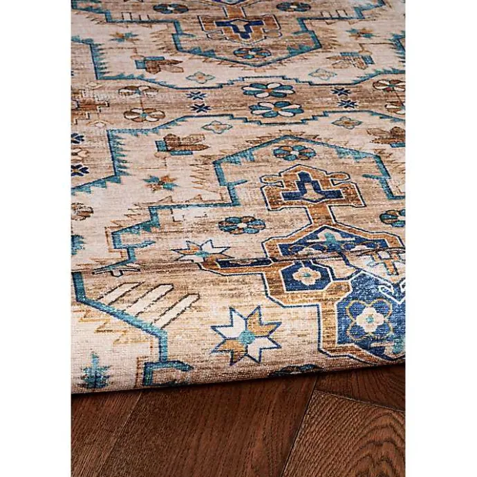 Clearance Kirklands Home Ivory and Gold Julian Washable Area Rug, 5x7