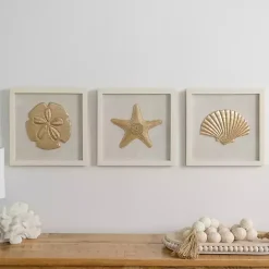 Hot Kirklands Home Ivory and Gold Shell Shadow Wall Plaques, Set of 3