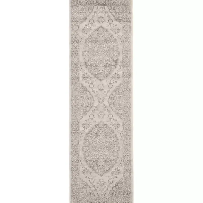 Best Kirklands Home Ivory and Gray Oushak Medallion Runner, 2x7