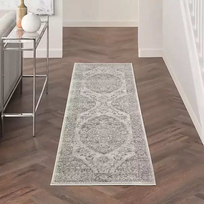 Best Kirklands Home Ivory and Gray Oushak Medallion Runner, 2x7