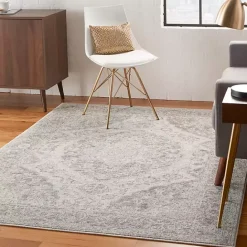 Discount Kirklands Home Ivory and Gray Oushak Medallion Area Rug, 5x7