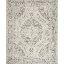 Kirklands Home Ivory and Gray Oushak Medallion Area Rug, 7x10