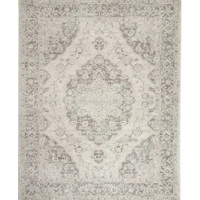 Kirklands Home Ivory and Gray Oushak Medallion Area Rug, 7x10