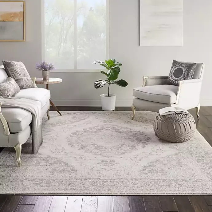 Kirklands Home Ivory and Gray Oushak Medallion Area Rug, 7x10