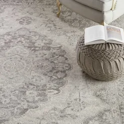 Online Kirklands Home Ivory and Gray Oushak Medallion Area Rug, 8x10