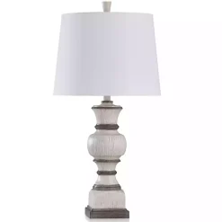 Discount Kirklands Home Ivory and Gray Wood Grain Table Lamp