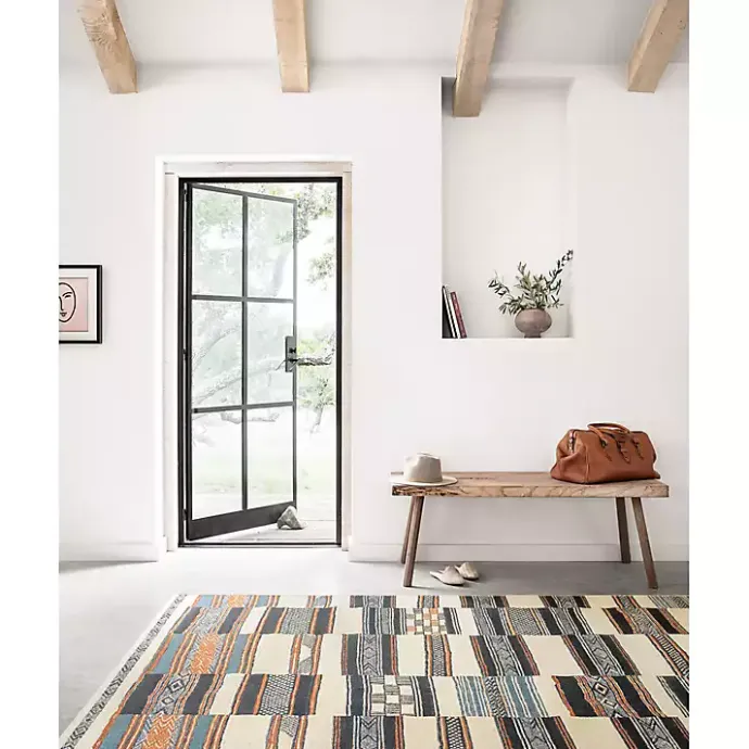 Hot Kirklands Home Ivory and Multicolored Tribal Outdoor Rug, 6x9