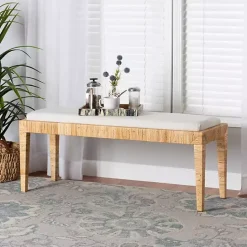 Sale Kirklands Home and Natural Woven Rattan Bench Ivory