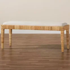 Sale Kirklands Home and Natural Woven Rattan Bench Ivory