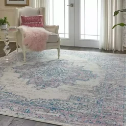 Kirklands Home Ivory and Pink Central Medallion Area Rug, 7x9