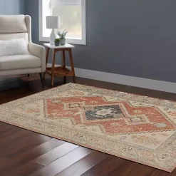 Sale Kirklands Home Ivory and Rust Traditional Motif Area Rug, 5x7