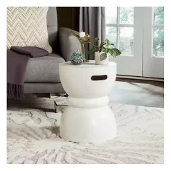 Discount Kirklands Home Drum Accent Table with Handles Ivory