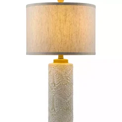 Best Kirklands Home Ivory Embossed Floral Cylinder Table Lamp Tan