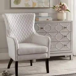 Best Kirklands Home Ivory Lanea Quilted Accent Chair with Silver Studs White