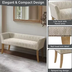 Outlet Kirklands Home Patterned Short Wingback Upholstered Bench Ivory