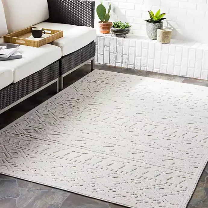 Outlet Kirklands Home Ivory Raised Diamond Stripes Area Rug, 8x10 White