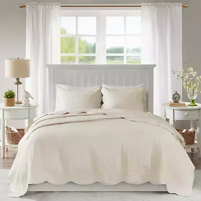 Hot Kirklands Home Scalloped Monica 3-pc. Queen Coverlet Set Ivory