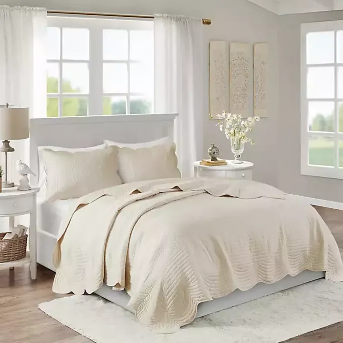 Hot Kirklands Home Scalloped Monica 3-pc. Queen Coverlet Set Ivory