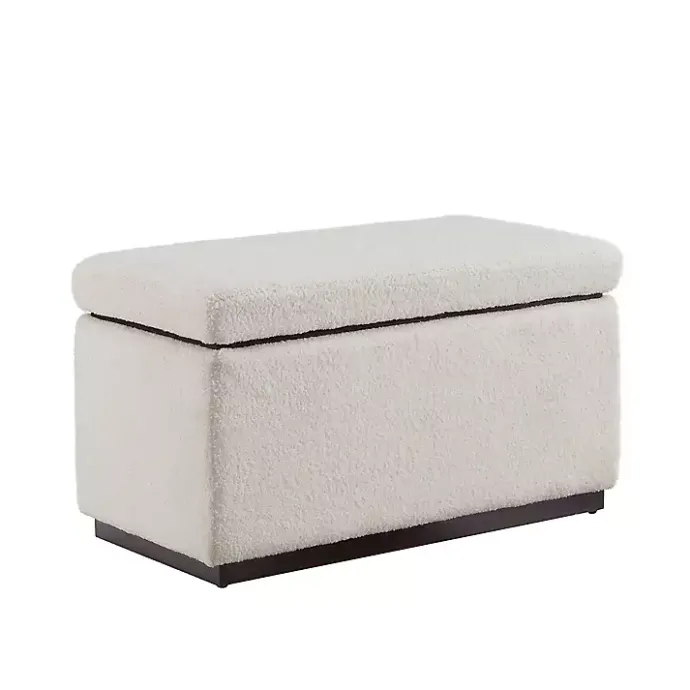 New Kirklands Home Ivory Sherpa & Walnut Rectangle Storage Ottoman
