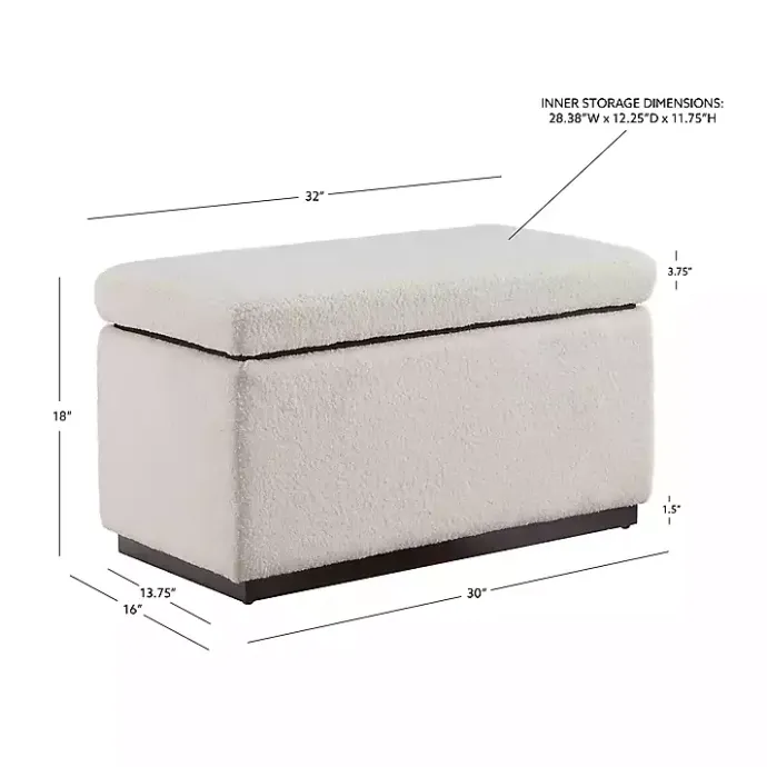 New Kirklands Home Ivory Sherpa & Walnut Rectangle Storage Ottoman