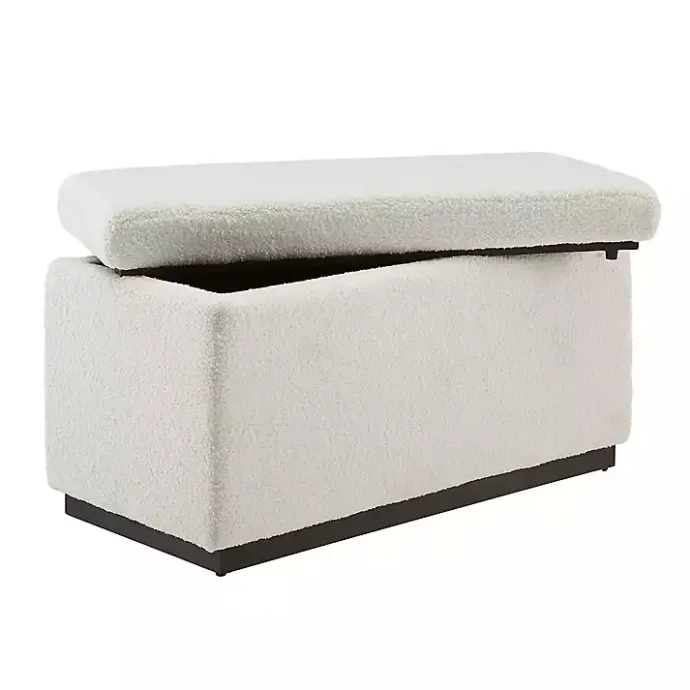 New Kirklands Home Ivory Sherpa & Walnut Rectangle Storage Ottoman