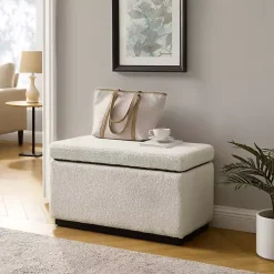 New Kirklands Home Ivory Sherpa & Walnut Rectangle Storage Ottoman