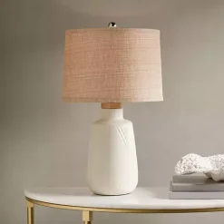 Online Kirklands Home Ivory Textured Ceramic Boho Table Lamp Brown
