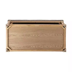 Kirklands Home Tufted Rectangle Wood Ottoman Ivory