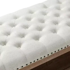 Kirklands Home Tufted Rectangle Wood Ottoman Ivory