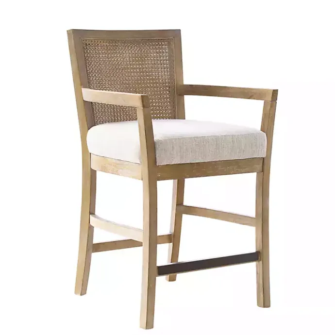 Hot Kirklands Home Upholstered Cane Backrest Counter Stool Ivory