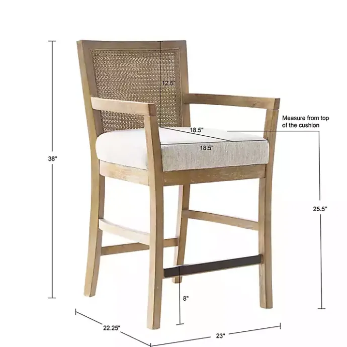 Hot Kirklands Home Upholstered Cane Backrest Counter Stool Ivory