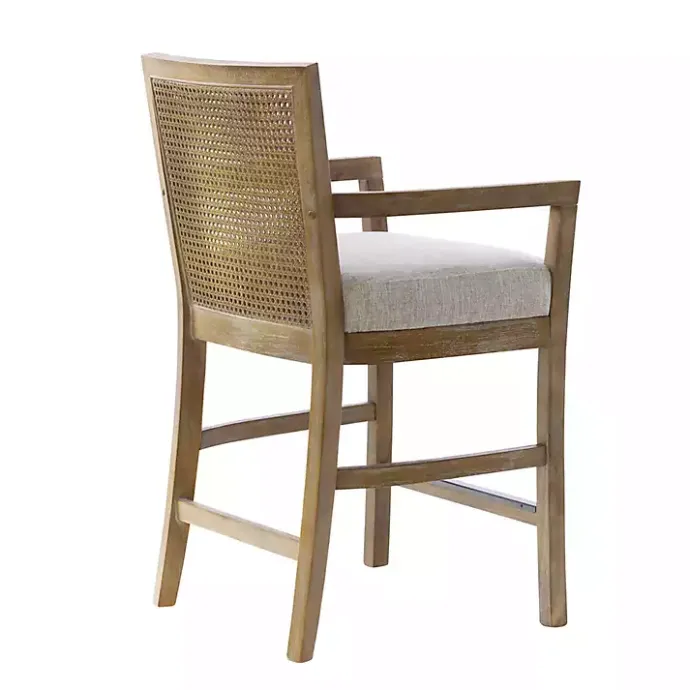 Hot Kirklands Home Upholstered Cane Backrest Counter Stool Ivory